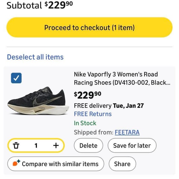 Nike Black and Gold Vaporfly 3